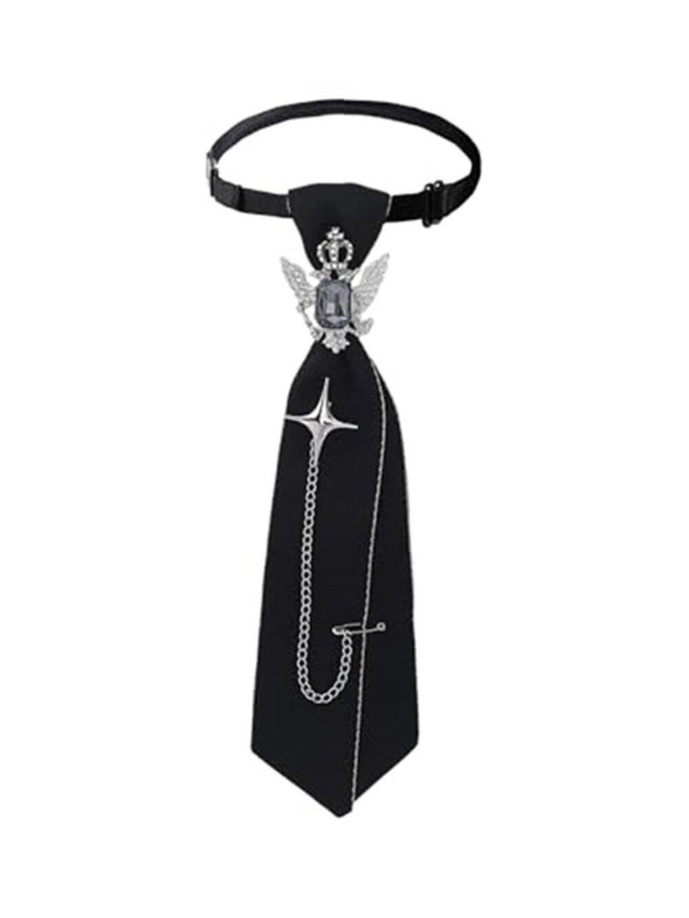 Black Tie for Women Men Adjustable Pre-Tied Ties Vintage Punk Goth Y2k Necktie